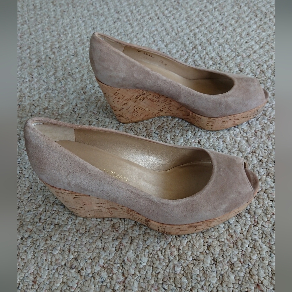 Stuart Weitzman Anna peep-toe wedge Wedge Platform Sandals in taupe 8.5 M